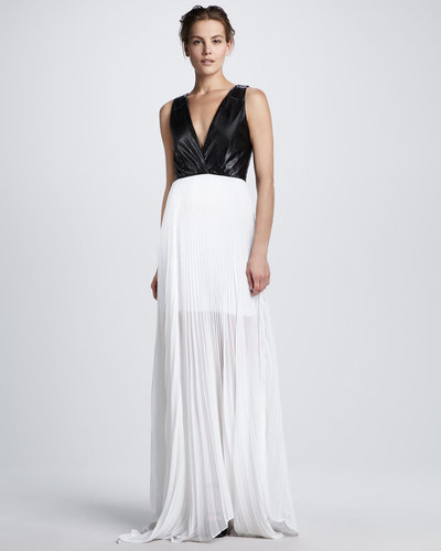 Alice + Olivia Luna Leather-Top Maxi Dress