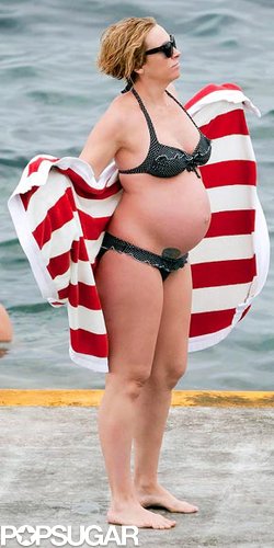 Toni Collette toweled off her expectant bikini body just weeks before delivering in Sydney.
Toni Collette toweled off her expectant bikini body just weeks before delivering in Sydney.