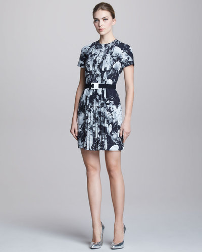 Christopher Kane Printed Pleat-Front Short-Sleeve Dress