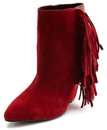 Sueded Fringe Pointed Toe Wedge