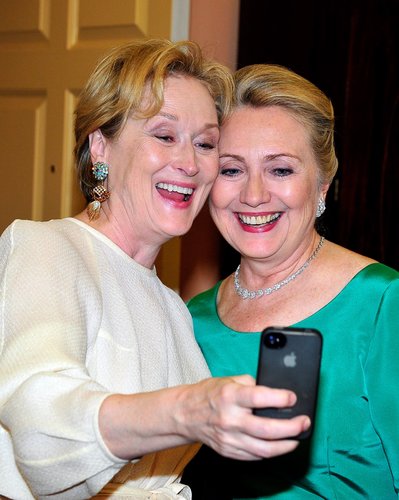 Meryl Streep couldn't pass up an opportunity to take a selfie with Hillary Clinton during the Kennedy Center Honors in December 2012.
Meryl Streep couldn't pass up an opportunity to take a selfie with Hillary Clinton during the Kennedy Center Honors in December 2012.