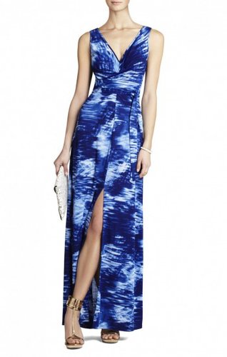 BCBG MAE MAXI DRESS WITH V-NECK CLASSIC BLUE COMBO