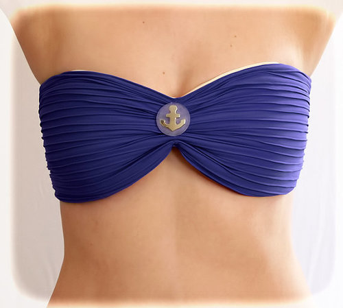 Spandex Bandeau Bikini Top Swim Swimsuit  Anchor Bandeau, Bandeau Black Spandex , Strapless Bra, Bandeau Bikini