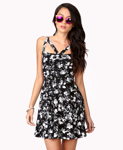 FOREVER 21 Cutout Floral Fit & Flare Dress