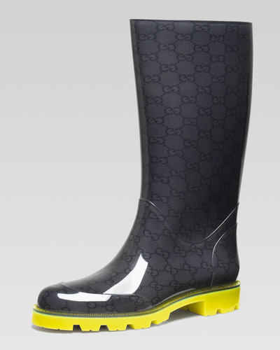 Gucci Flat Neon-Sole Rain Boot, Yellow