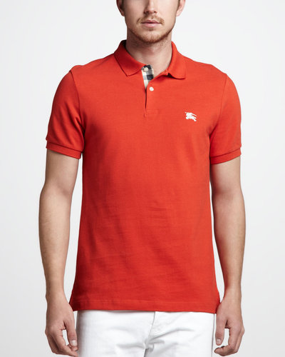 Burberry Brit Check-Tape Pique Polo, Orange Red
