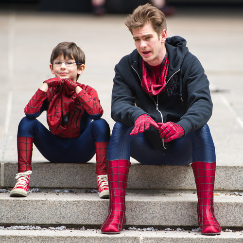 Andrew Garfield and Jorge Vegas, who plays a young Spider-Man, spent some downtime together on set in NYC.
Andrew Garfield and Jorge Vegas, who plays a young Spider-Man, spent some downtime together on set in NYC.