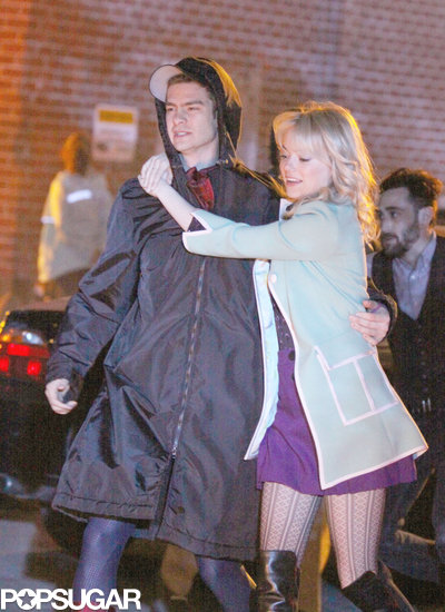 Emma Stone held on to Andrew Garfield after filming a rescue scene in NYC on their The Amazing Spider-Man 2 set in NYC.
Emma Stone held on to Andrew Garfield after filming a rescue scene in NYC on their The Amazing Spider-Man 2 set in NYC.
