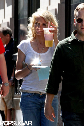Cameron Diaz grabbed a beverage between takes.
Cameron Diaz grabbed a beverage between takes.