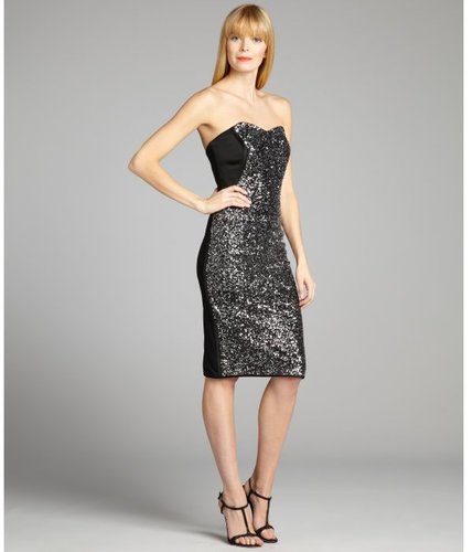Notte by Marchesa black and silver sequined sweetheart strapless dress