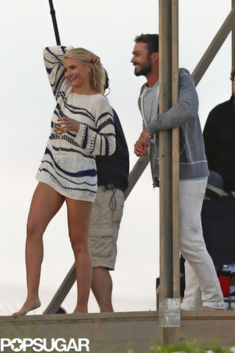 Cameron Diaz Flaunts Her Long Legs While Filming a Flirty Scene Cameron Diaz Flaunts Her Long Legs While Filming a Flirty Scene