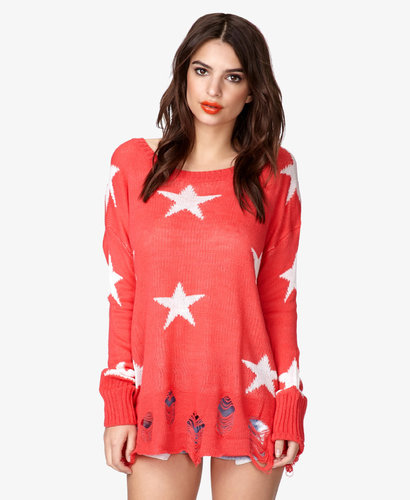 FOREVER 21 Star Pattern Waffle Knit Sweater