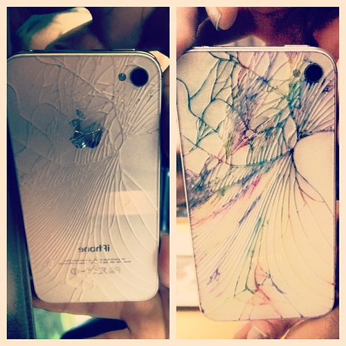Instagram user nicolecolour demonstrates the before and after of a cracked iPhone.
Instagram user nicolecolour demonstrates the before and after of a cracked iPhone.