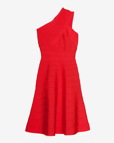 If Herve Leger's body-con bandage dress feels too tarty for a wedding, then get the same figure-flattering effect with the brand's one-shouldered A-line option ($1,250).
If Herve Leger's body-con bandage dress feels too tarty for a wedding, then get the same figure-flattering effect with the brand's one-shouldered A-line option ($1,250).