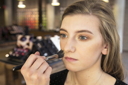 The slightly darker foundation helps balance your complexion for your upcoming bronzer application.
The slightly darker foundation helps balance your complexion for your upcoming bronzer application.