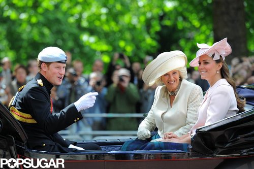 Kate Middleton, Prince Harry, and Camilla, Duchess of Cornwall, waved to the crowd.
Kate Middleton, Prince Harry, and Camilla, Duchess of Cornwall, waved to the crowd.