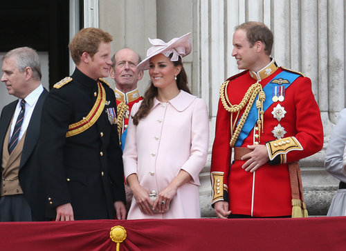 In June 2013, Kate Middleton made her final public appearance while pregnant when she attended the Trooping the Colour parade with Prince Harry and Prince William in London.
In June 2013, Kate Middleton made her final public appearance while pregnant when she attended the Trooping the Colour parade with Prince Harry and Prince William in London.