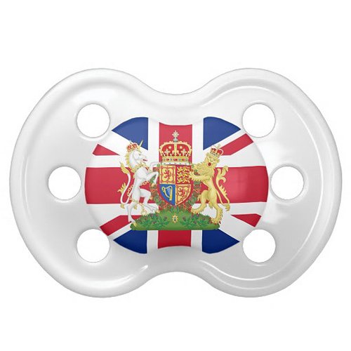 So, we doubt that the royal baby will actually be sucking on this Coat of Arms Union Jack Baby Pacifier ($16) — called a dummy in the UK — but it still is cute!
So, we doubt that the royal baby will actually be sucking on this Coat of Arms Union Jack Baby Pacifier ($16) — called a dummy in the UK — but it still is cute!
