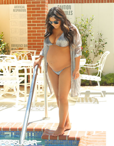 Pregnant Kim Kardashian wore a metallic bikini in LA.
Pregnant Kim Kardashian wore a metallic bikini in LA.