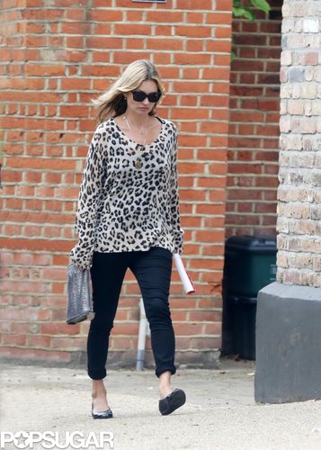 Kate Moss took a wild stroll in London wearing a leopard-print sweater with black skinny jeans.
Kate Moss took a wild stroll in London wearing a leopard-print sweater with black skinny jeans.