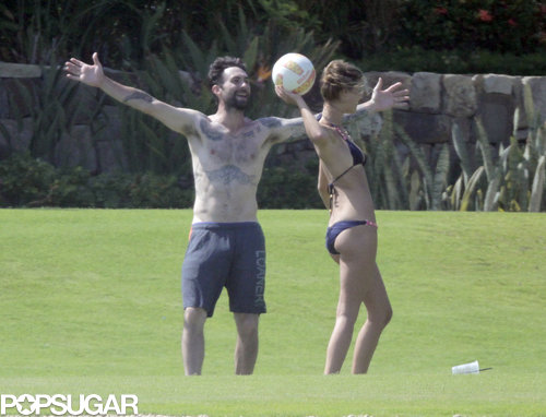 Nina Agdal threw the ball while playing with Adam Levine.
Nina Agdal threw the ball while playing with Adam Levine.