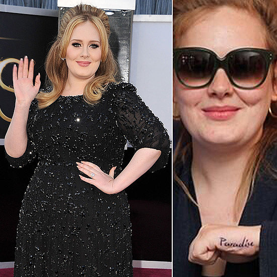 Adele got a tattoo of the word "Paradise" on her left hand during a...