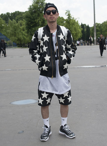 Forget the stripes — bold stars are all we need in a zip-up and shorts combo.
Forget the stripes — bold stars are all we need in a zip-up and shorts combo.