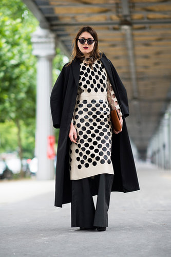 Layers on layers, plus a graphic polka-dot print, made this look a real showstopper.
Layers on layers, plus a graphic polka-dot print, made this look a real showstopper.
