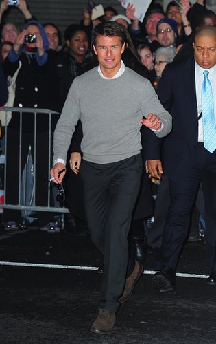 Tom Cruise greeted fans in NYC while stopping by The Late Show With David Letterman in Decemeber 2012.
Tom Cruise greeted fans in NYC while stopping by The Late Show With David Letterman in Decemeber 2012.