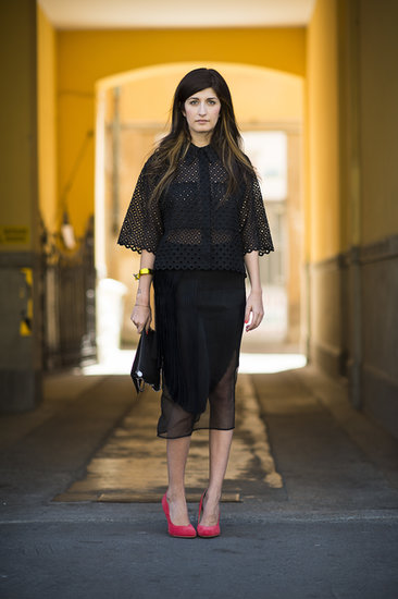 Black eyelet had a cool, Summer-ready effect on this look, while bright red pumps rounded it out with a fashion-conscious finish.
Source: Le 21ème | Adam Katz Sinding
Black eyelet had a cool, Summer-ready effect on this look, while bright red pumps rounded it out with a fashion-conscious finish.
Source: Le 21ème | Adam Katz Sinding