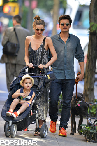 Orlando Bloom walked the couple's dog during their journey.
Orlando Bloom walked the couple's dog during their journey.