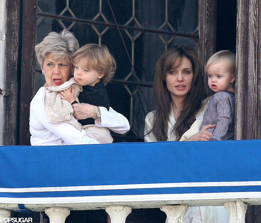 Brad Pitt's mother, Jane, joined Knox Jolie-Pitt, Vivienne Jolie-Pitt, and Angelina Jolie on their palazzo's balcony in Venice, Italy, in April 2010.
Brad Pitt's mother, Jane, joined Knox Jolie-Pitt, Vivienne Jolie-Pitt, and Angelina Jolie on their palazzo's balcony in Venice, Italy, in April 2010.