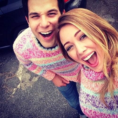 Hilary Duff and Skylar Astin sported matching sweaters on the set of Flock of Dudes.
Source: Instagram user hilaryduff
Hilary Duff and Skylar Astin sported matching sweaters on the set of Flock of Dudes.
Source: Instagram user hilaryduff