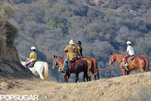 The Beckham family went horseback riding in LA.
The Beckham family went horseback riding in LA.