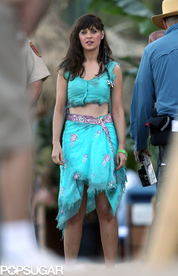 Zooey Deschanel wore a tattered sari on the set of New Girl.
Zooey Deschanel wore a tattered sari on the set of New Girl.