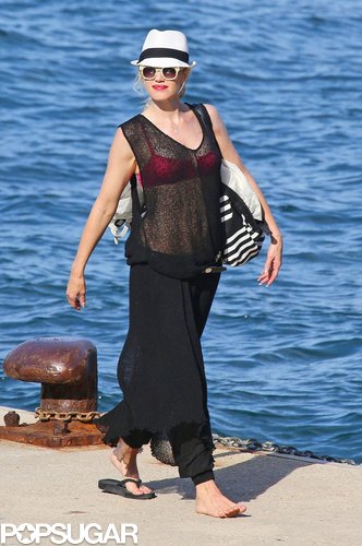 Gwen employed a see-through top and harem pants as a cover-up.
Gwen employed a see-through top and harem pants as a cover-up.