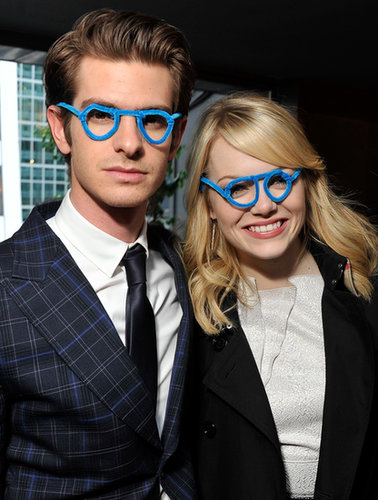 Andrew Garfield and Emma Stone weren't afraid to laugh at themselves donning matching blue glasses at a charity event in NYC in June 2012.
Andrew Garfield and Emma Stone weren't afraid to laugh at themselves donning matching blue glasses at a charity event in NYC in June 2012.