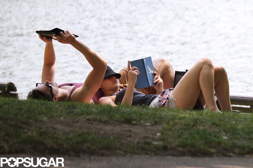 Jennifer Lawrence laid on Nicholas Hoult's stomach while she read.
Jennifer Lawrence laid on Nicholas Hoult's stomach while she read.