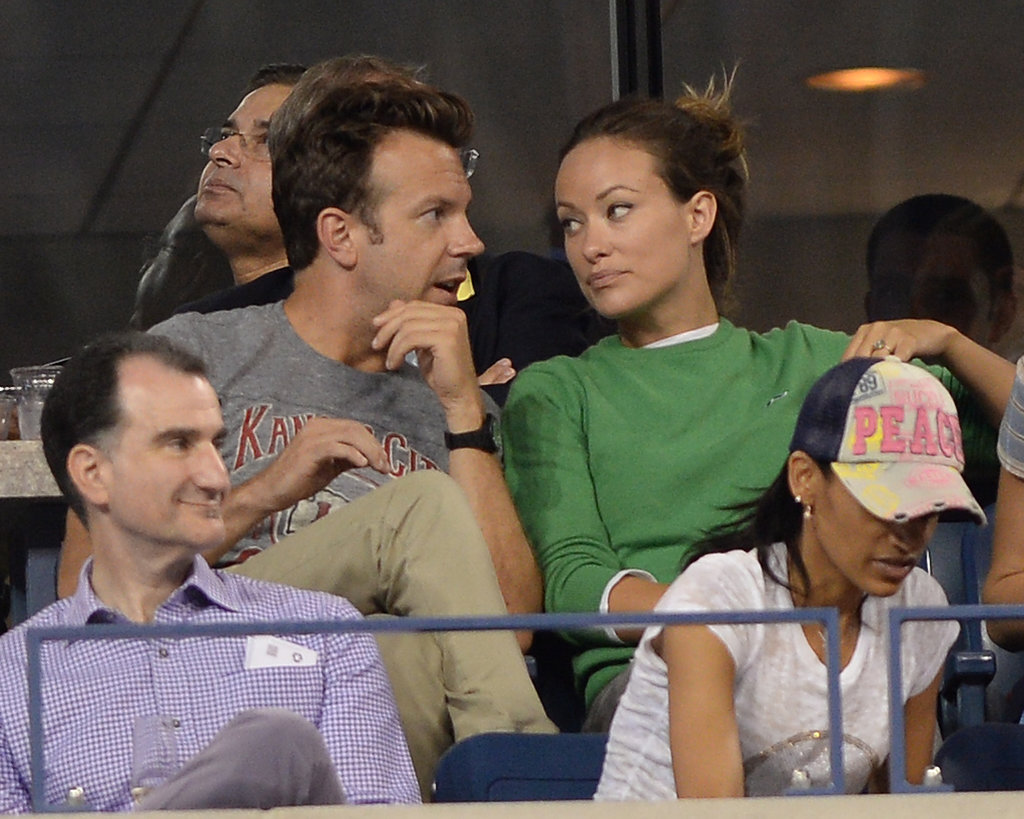 Jason Sudeikis and Olivia Wilde chatted during a match.
Jason Sudeikis and Olivia Wilde chatted during a match.