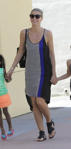 Heidi Klum took a colorblock approach in a BCBG tank dress during a day out with her family in LA.
Heidi Klum took a colorblock approach in a BCBG tank dress during a day out with her family in LA.