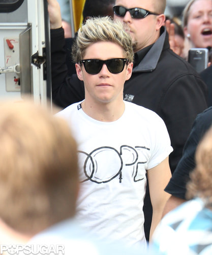 Niall Horan wore sunglasses to the set of the new One Direction video shoot.
Niall Horan wore sunglasses to the set of the new One Direction video shoot.