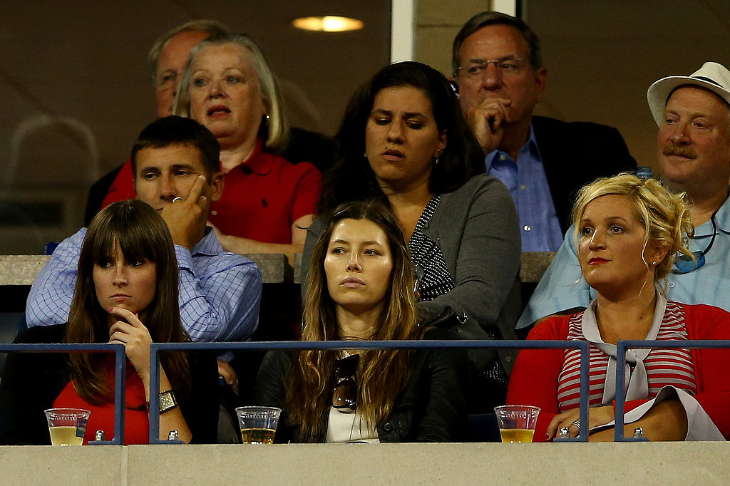 Jessica Biel took in the tennis action from a box with friends.
Jessica Biel took in the tennis action from a box with friends.