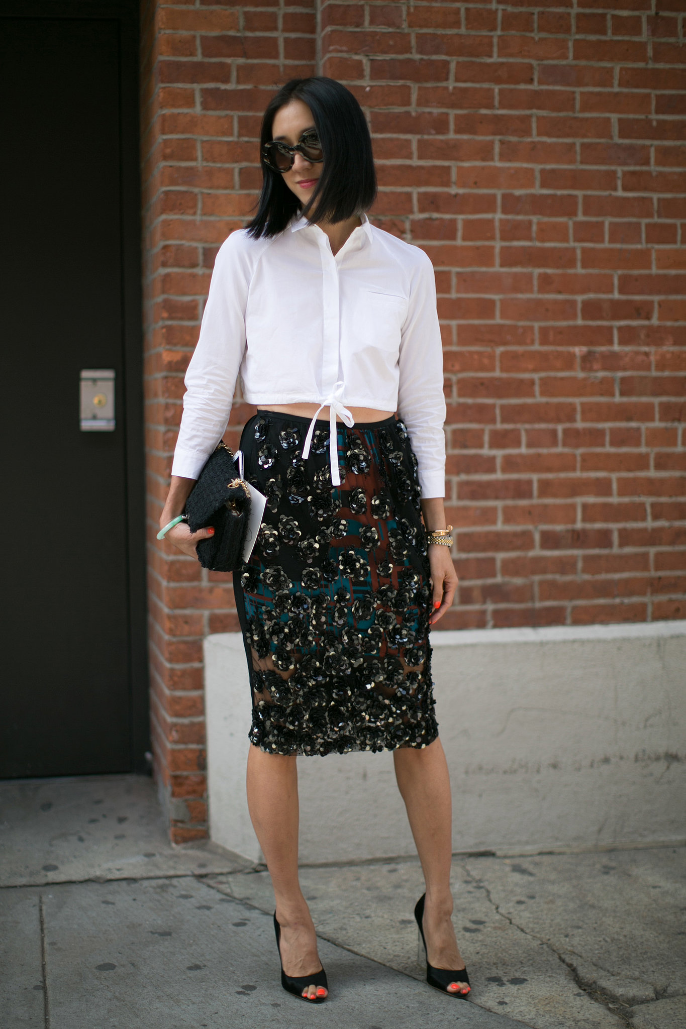 Eva Chen was all dressed up in a sequined skirt and crop top. 
