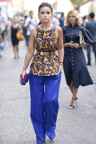 Miroslava went bold in a printed blouse, wide-leg pants, and a colorblock Chanel in hand.
Miroslava went bold in a printed blouse, wide-leg pants, and a colorblock Chanel in hand.
