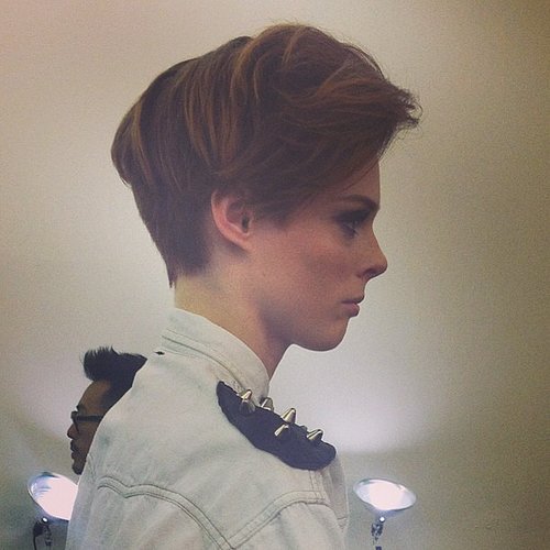 A close-up look at Coco Rocha's new pixie cut spotted backstage at Victoria Beckham.
A close-up look at Coco Rocha's new pixie cut spotted backstage at Victoria Beckham.