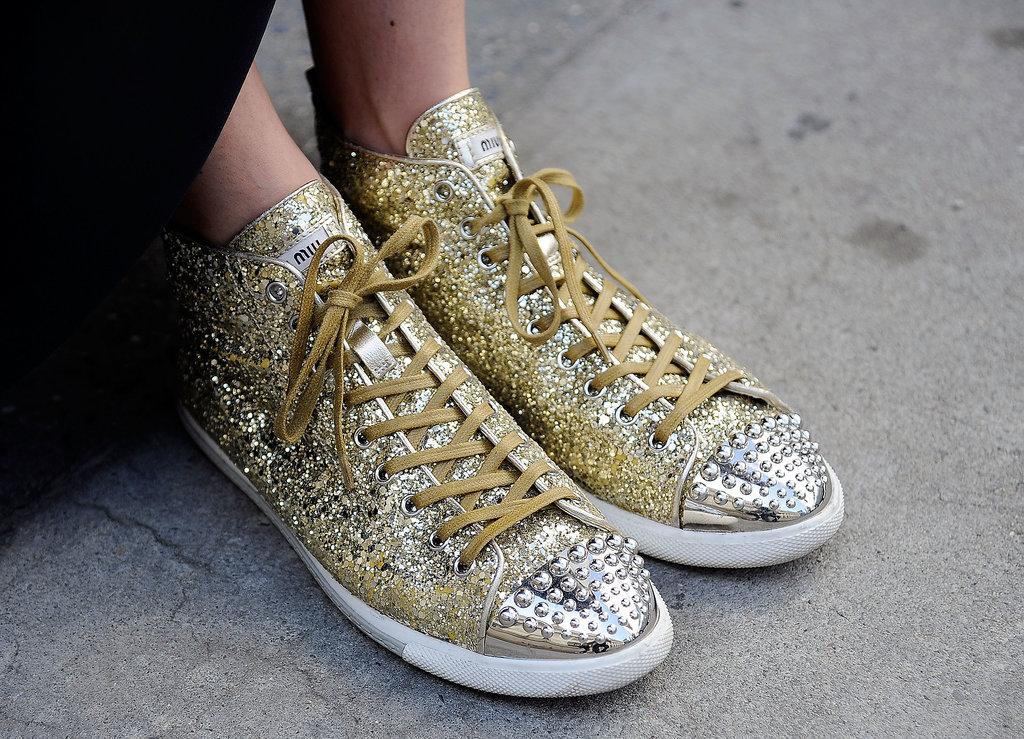 Happy feet, thanks to a pair of studded and sparkly Miu Miu kicks.
Happy feet, thanks to a pair of studded and sparkly Miu Miu kicks.