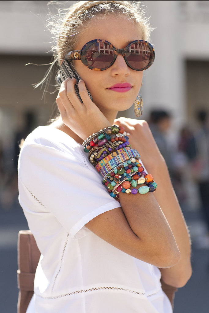 A rainbow-bright wrist and major shades.
A rainbow-bright wrist and major shades.