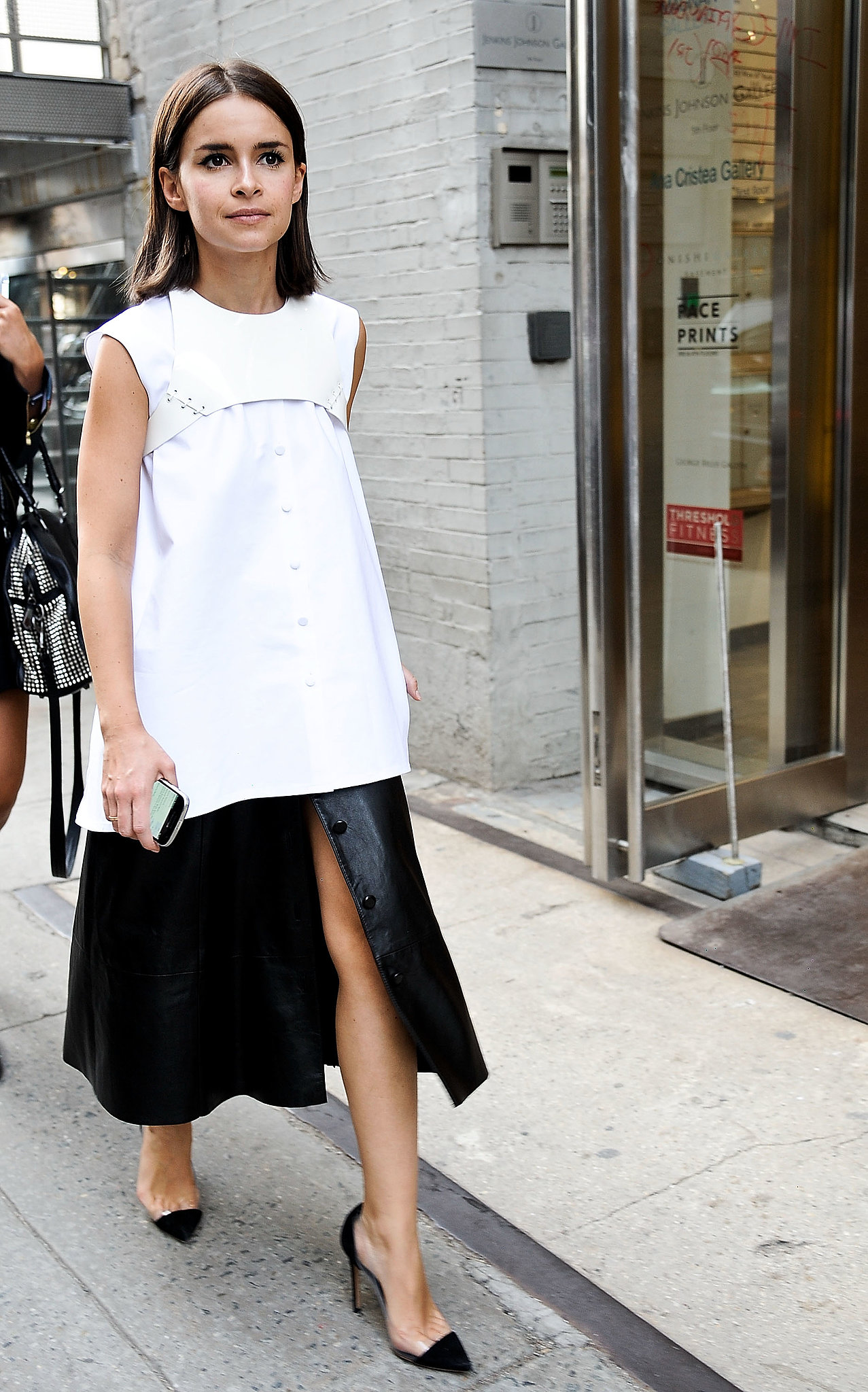 Boxy proportions made Miroslava Duma's black and white look that much more chic.
