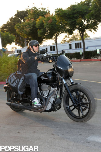 Charlie Hunnam rode his motorcyle on set.
Charlie Hunnam rode his motorcyle on set.