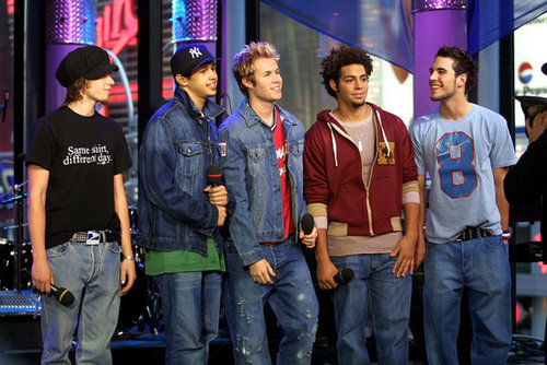 The boy band O-Town visited TRL in NYC in 2001.
The boy band O-Town visited TRL in NYC in 2001.